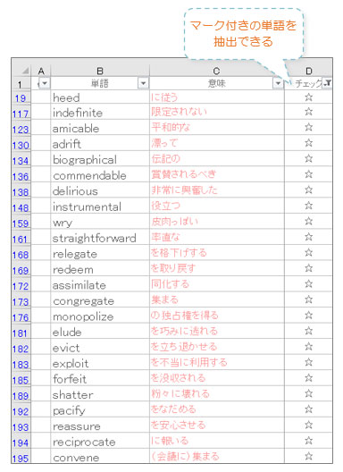 エクセルで自作単語帳